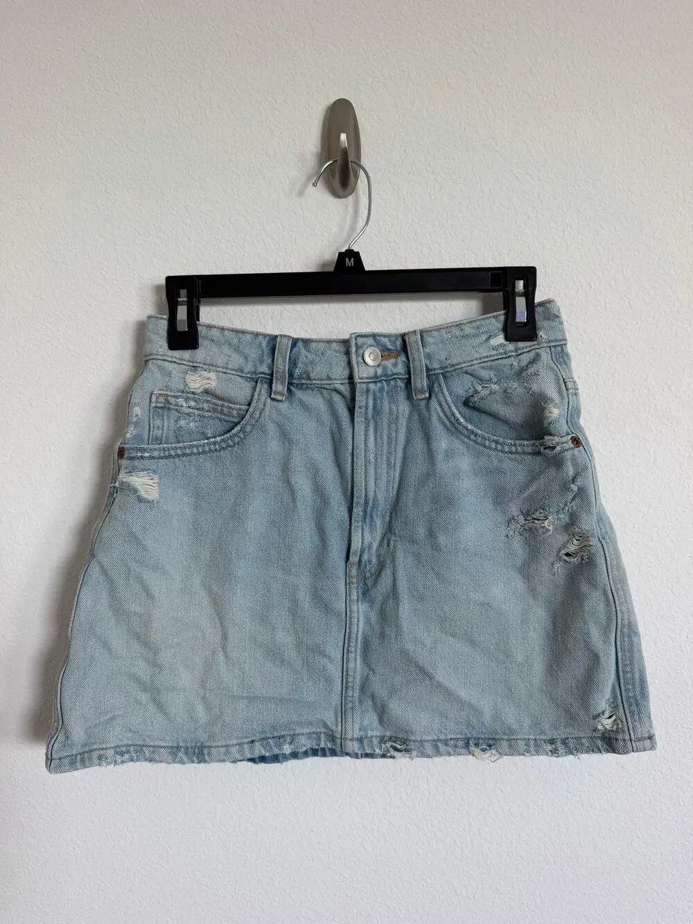Zara Womens Light Denim Mini Distressed Skirt Size Small Jean Y2K